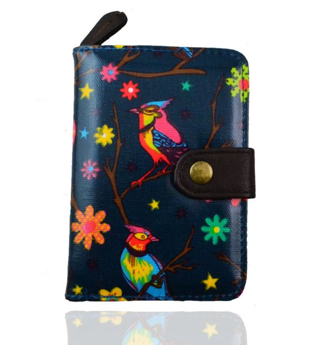 K1-BD Bird Print Short bifold purse wallet