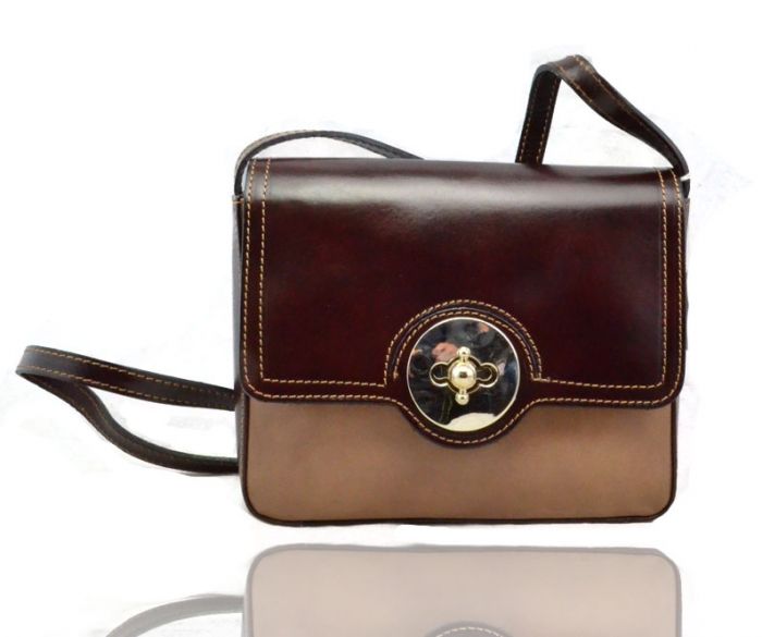 V0032 Small Leather crossbody messenger satchel bag with clasp flap & adjustable shoulder long strap