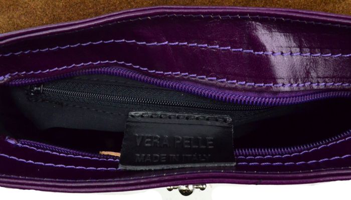 V0032 Small Leather crossbody messenger satchel bag with clasp flap & adjustable shoulder long strap