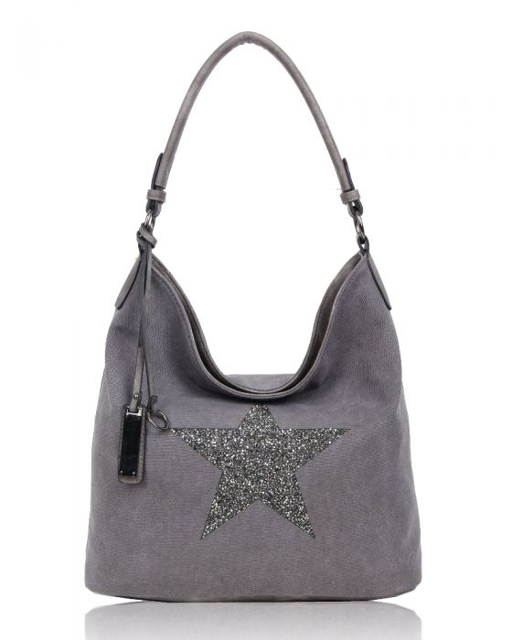 RX170147-W  Canvas Tote Bag With Glitter Star Patterned