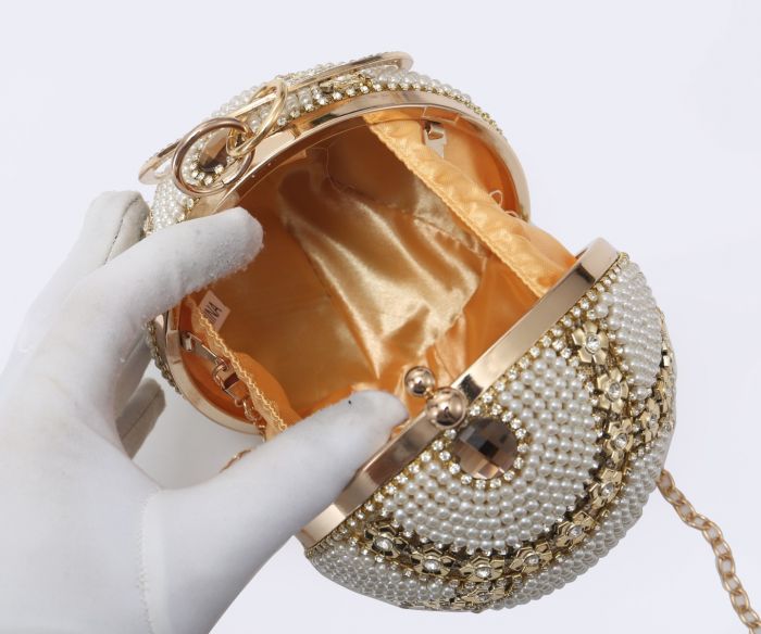 RX1803  Diamante & Pearl Designed Round Shaped Clutch Bag