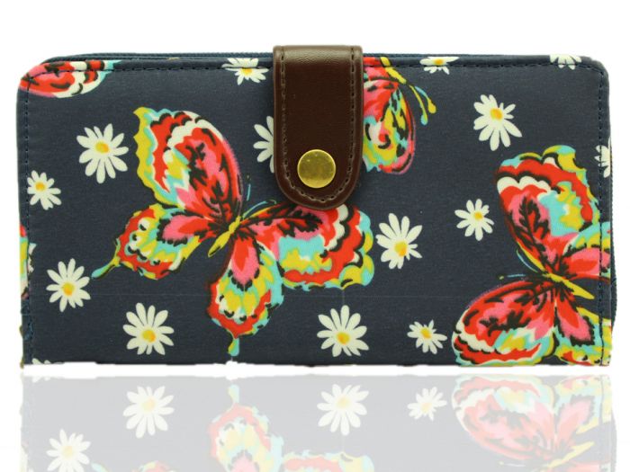 K2-DB Daisy butterfly floral Long purse wallet with belt button TC waterproof material
