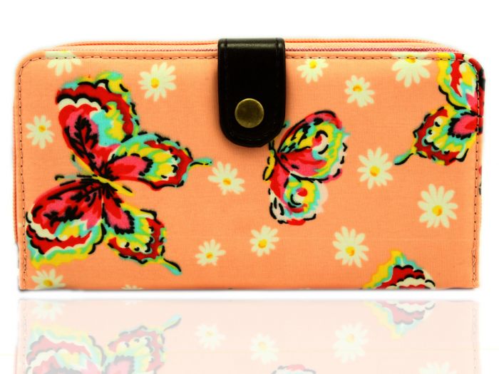 K2-DB Daisy butterfly floral Long purse wallet with belt button TC waterproof material