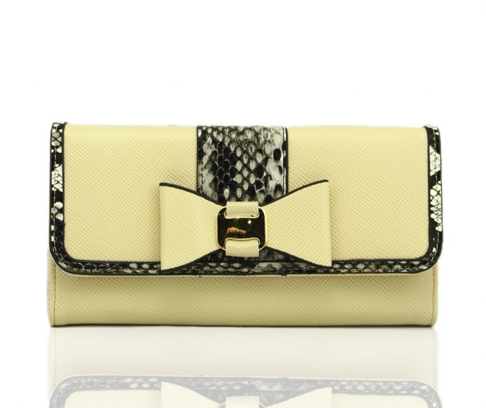 P1406 Trifold Long ourse wallet 2 tone snakeprint trim with bow tie