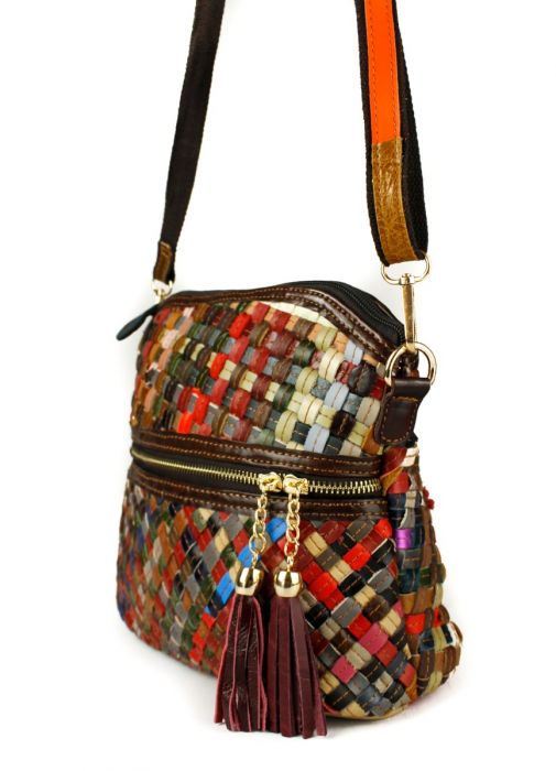 A88-5-Multi Colour Plait Patterned Leather Cross-Body Bag