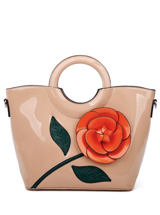 RB171072 Large 3D Rose Print Top-Handle Bag
