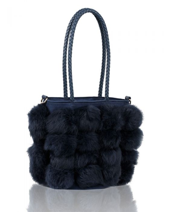 RJ180511  Bucket Shaped Shoulder Bag With Fur Pom-Pom