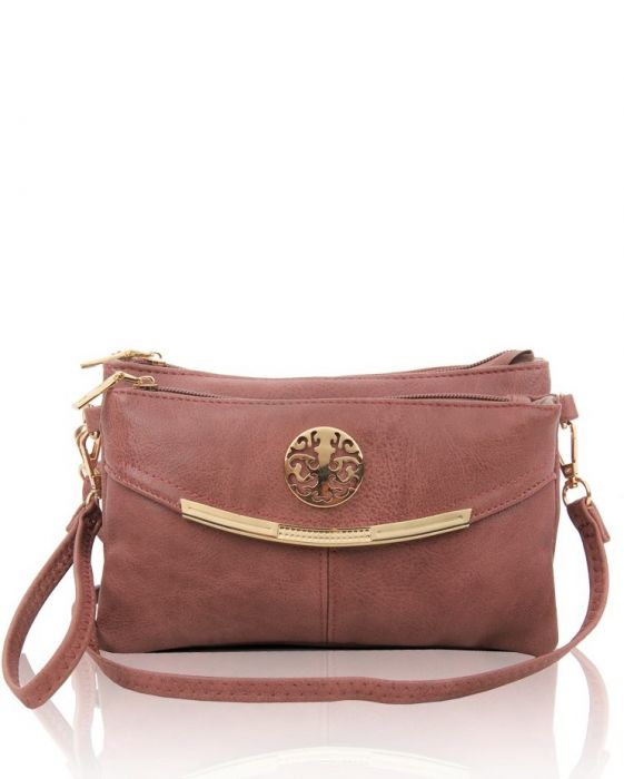 RB15111  Multi Zip Compartments Clutch Bag With Metal Gold Badge