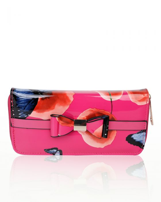 Rj180802-PB 2IN1 Poppy Flower & Butterfly Bucket Shaped Top-Handle Bag With Purse Set