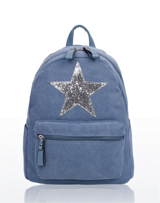 RH180916 - Large compartments Canvas Backpack with Glittery Star