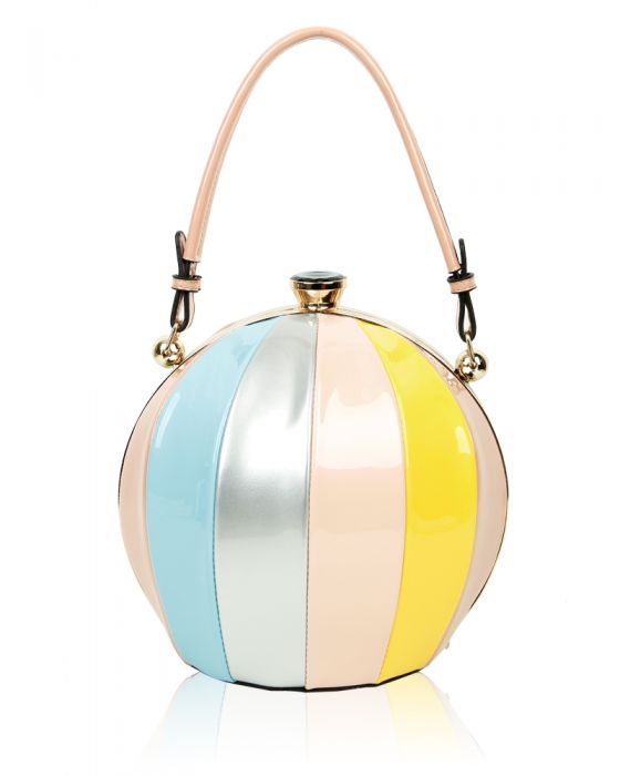 RD170141  Round Shaped Strip Patterned Top-Handle Bag