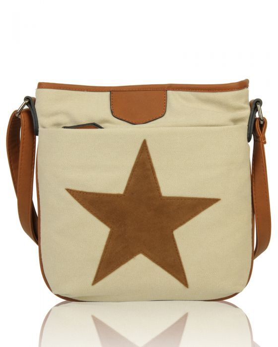 RX160431  Canvas Star Patterned Cross-Body Bag