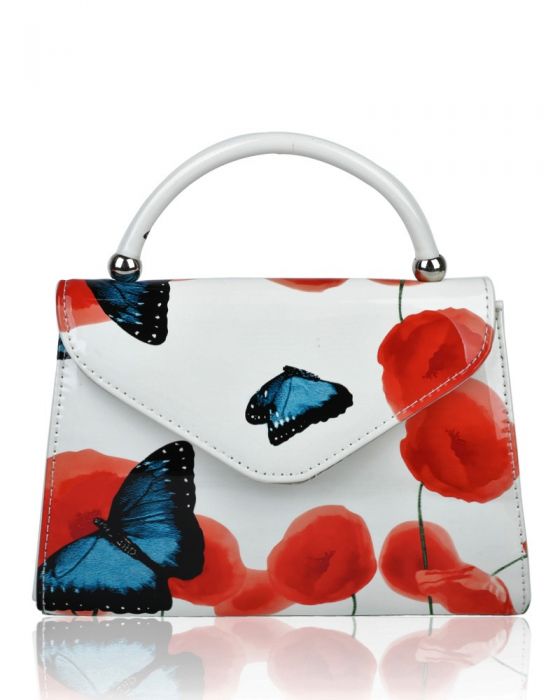 RL18023-PB  Patent Poppy Flower & Butterfly Print Clutch Bag