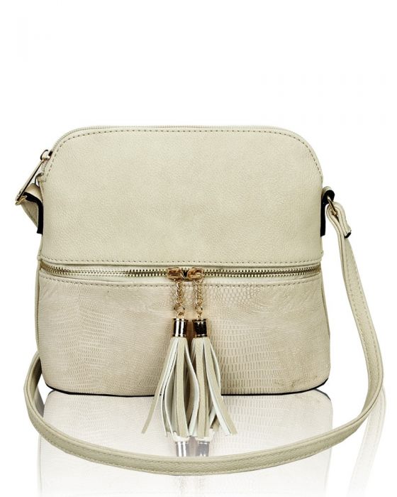 RX170811  Contrasting Color Messenger Bag With Tassel Zip Detail