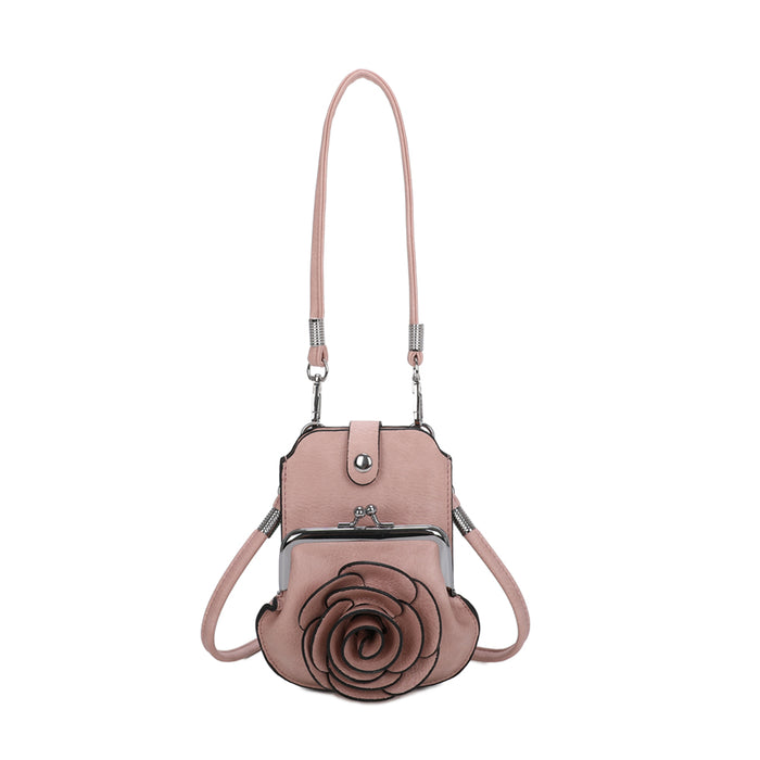 AF006  3D Rose Floral Patterned Mobile Phone Pouch Purse Bag