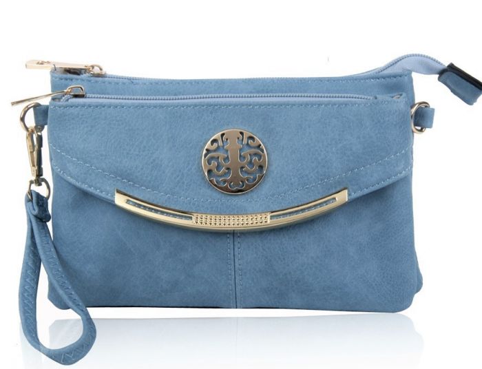 RB15111  Multi Zip Compartments Clutch Bag With Metal Gold Badge