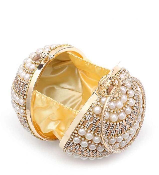 RZ1809 Beautiful Lady Spheric Small Evening Bag decorated with Pearls and Crystals